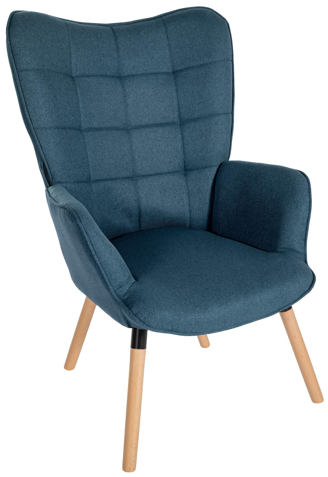 SESSEL Stoff blau - Blau/Eukalyptusholzfarben, Holz/Textil (68/101/73cm) - CLP
