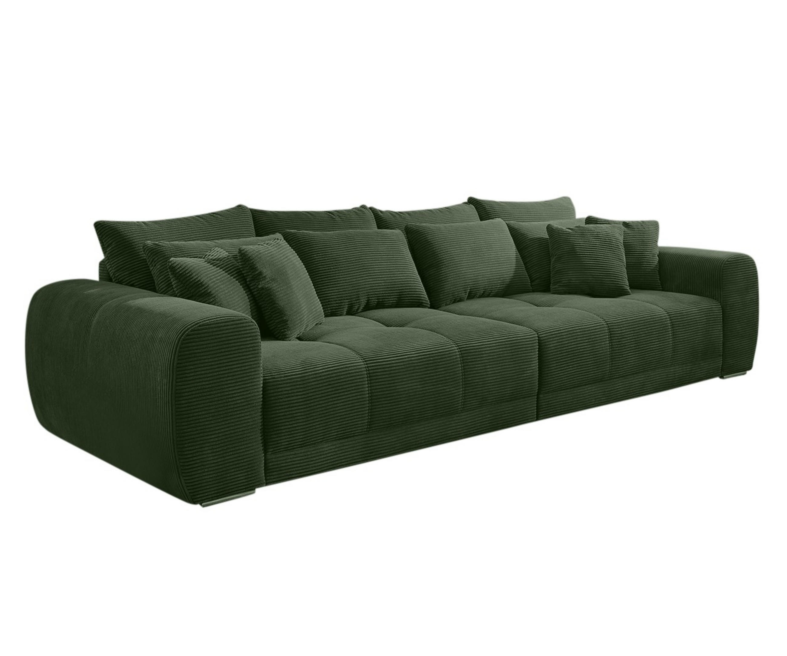 BIG-SOFA 306/134/86 cm Federkern, Liegefläche 120/240 cm, Cord Grün / 15172 - Chromfarben/Grün, Textil/Metall (306/86/134cm) - luma-home