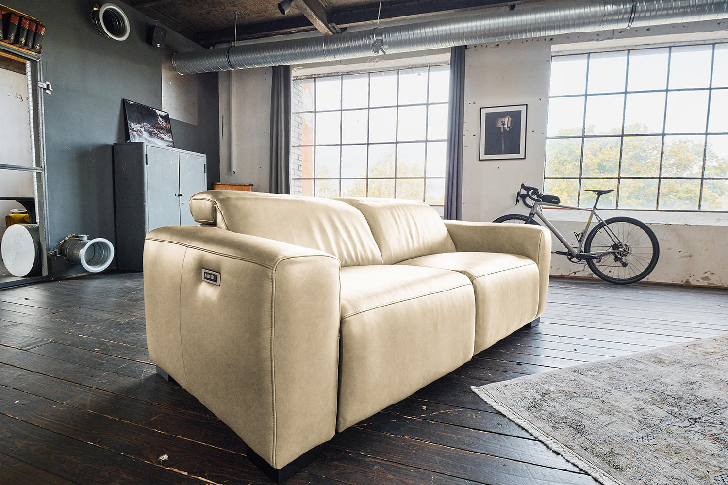 Thumbnail - Kawola Sofa, Creme, Leder, Echtholz, 3-Sitzer, Füllung: Schaumstoff, eckig, 210x80x107 cm, Wohnzimmer, Sofas & Couches, ...