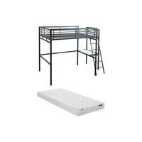 SET: Hochbett mit Schreibtisch + Matratze - 140 x 190 cm - Anthrazit - CASUAL II - Anthrazit, Metall - Vente-Unique