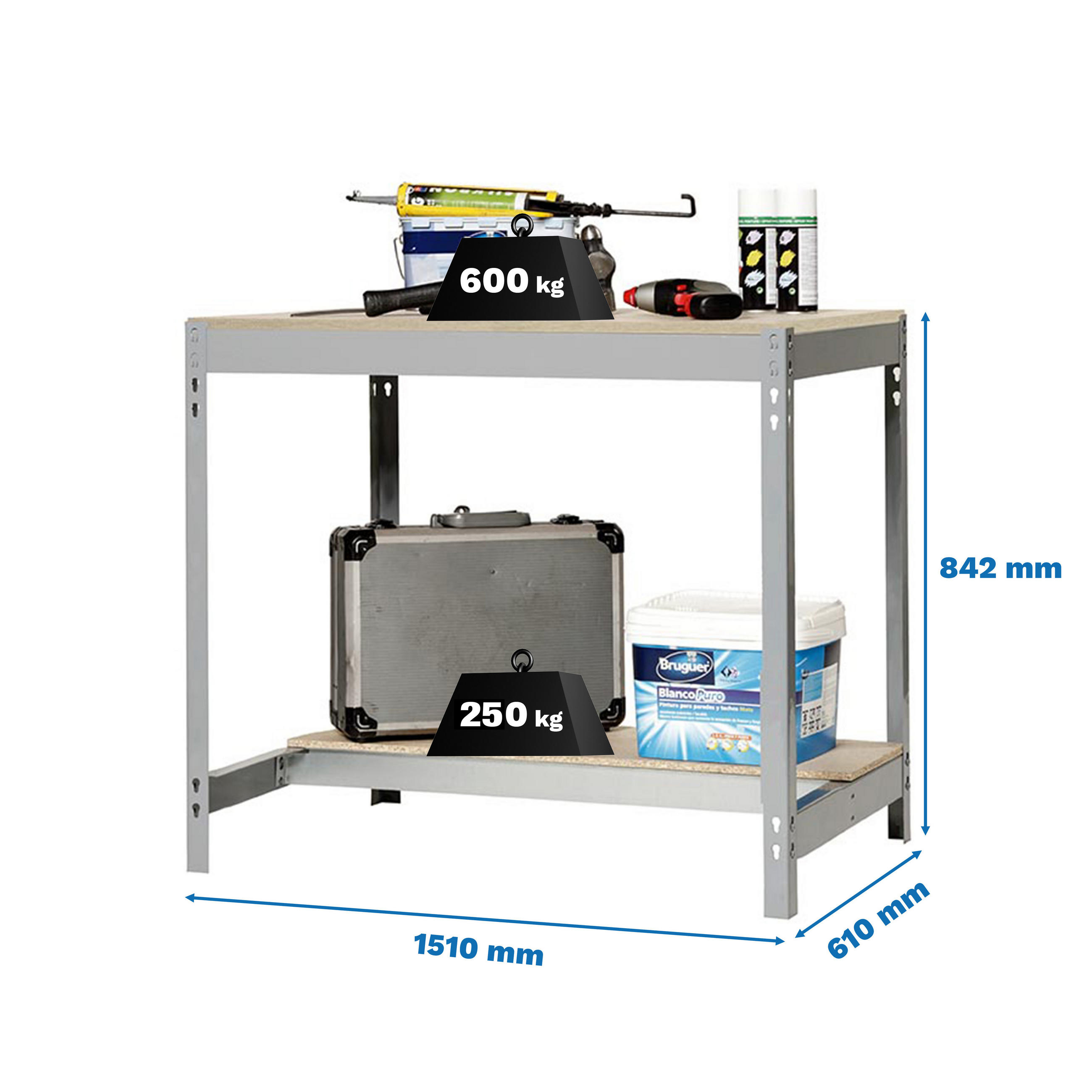 WERKBANK Buffalo HxBxT 84 x 150 x 61 cm Traglast 600 kg Grau - Grau, Holz (150/84/61cm) - PROREGAL