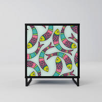 SIDEBOARD INDIAN FISH, Schwarz, 57,5x42x67,5 cm, Schwarze Metall-Rahmenfüße - Multicolor/Schwarz, Holzwerkstoff/Metall (57.5/67.5/42cm) - SpaceRebels