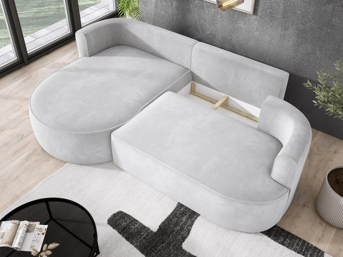 ECKSOFA FIORE-L Moderne Ausziehbare Schlaf-Funktion, automatischer Auffaltung, lose Rückenkissen freistehend LINKS 284x183x82 cm cm White - Weiß, Holz/Textil (183/284cm) - DomoHome