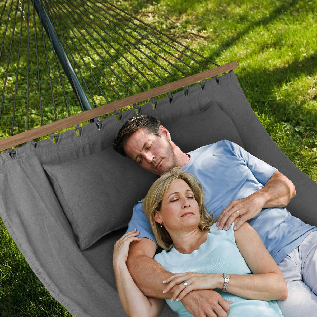 HÄNGEMATTE mit 2 Kissen, 200/150 cm, bis 220 kg, für 2 Personen - Grau, Textil (200/1/150cm) - Outtec