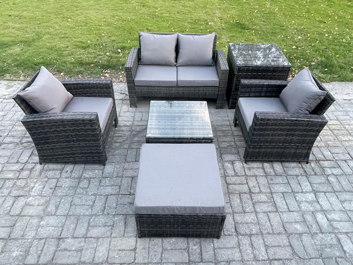 GARTENSOFA Hohe Rückenlehne Polyrattan Dunkelgrau 5-Sitzer - Dunkelgrau, Metall - Fimous