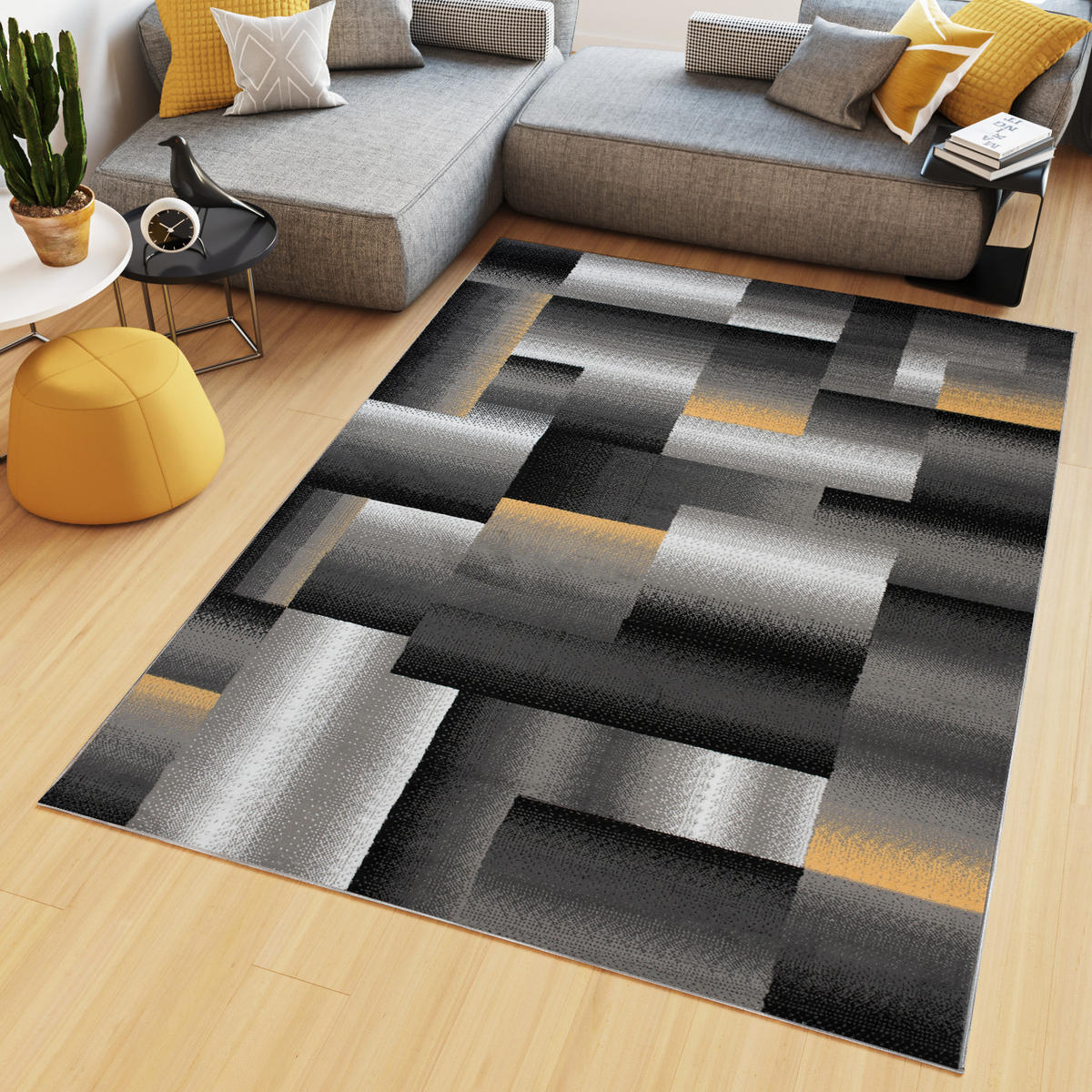 TEPPICH MAYA Gelb Vierecke Streifen Verwischt 160/230 cm - Gelb, Textil (160/230cm) - Tapiso