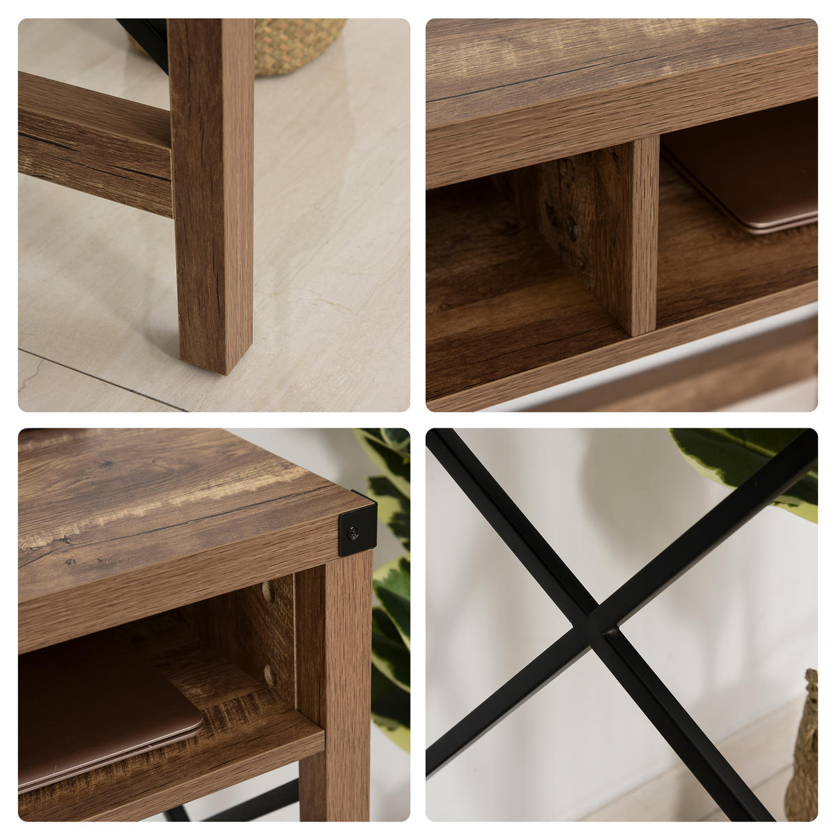 SCHREIBTISCH Schwarz und Braun Holzoptik mit 2 offenen Fächern 110/48/76 cm - Braun, Holz (48/110/76cm) - PANGIVO