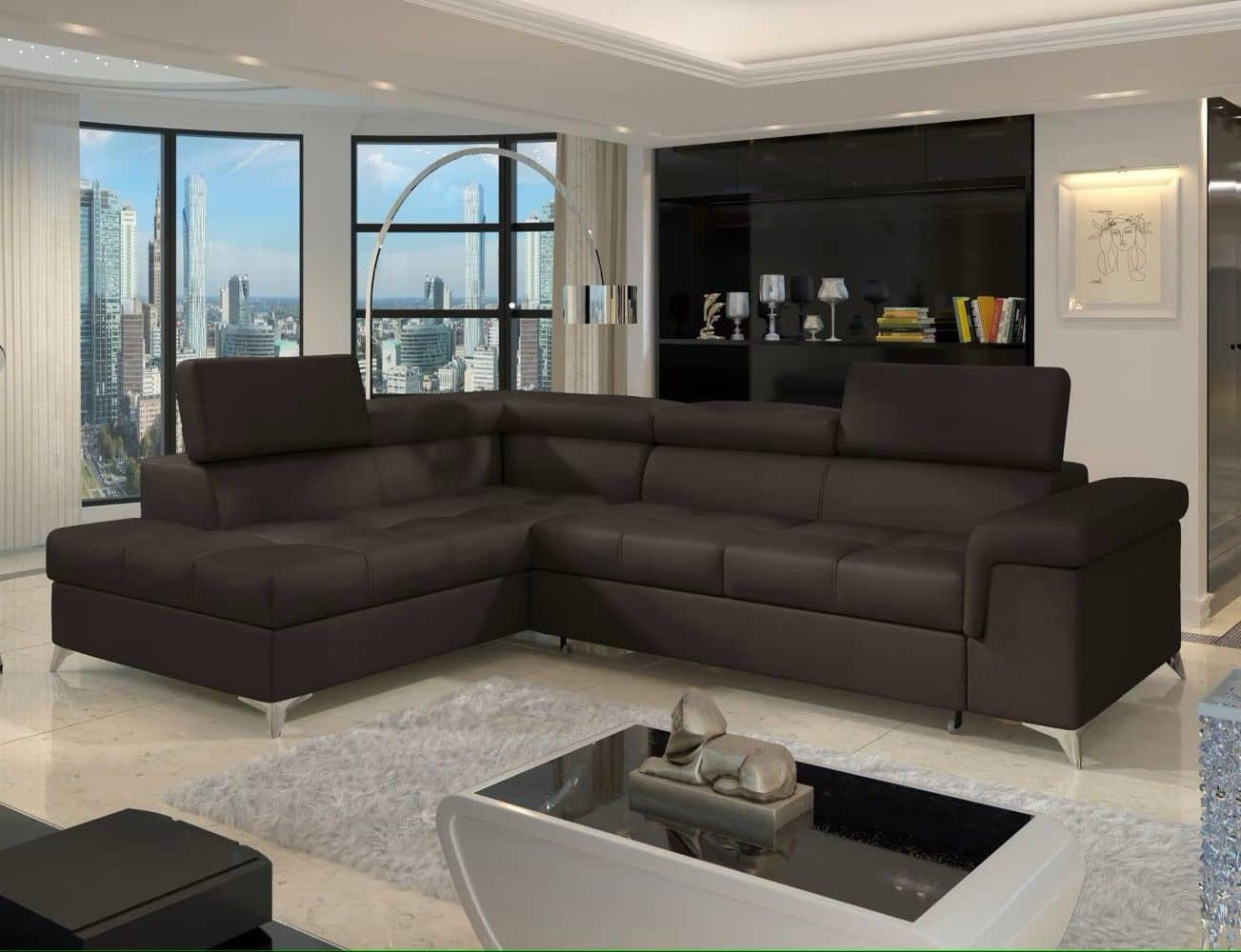 Thumbnail - Eltap Ecksofa, Dunkelbraun, Textil, Uni, 4-Sitzer, Ottomane links,L-Form, 275x202 cm, Wohnzimmer, Sofas & Couches, Wohnl...