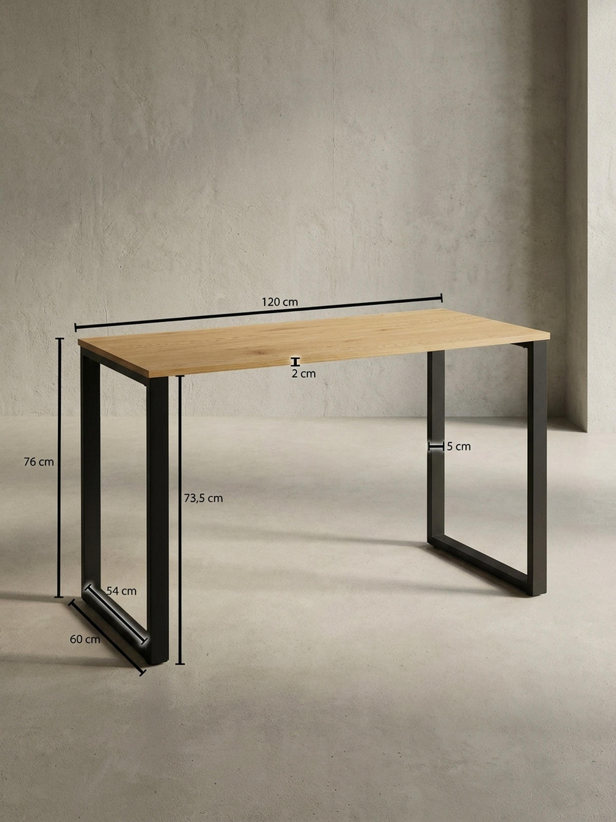 SCHREIBTISCH – Eiche, 120x60x76 cm, Metallbeine, robust & vielseitig - Schwarz/Braun, Holz/Metall (60/120/76cm) - KADIMA DESIGN