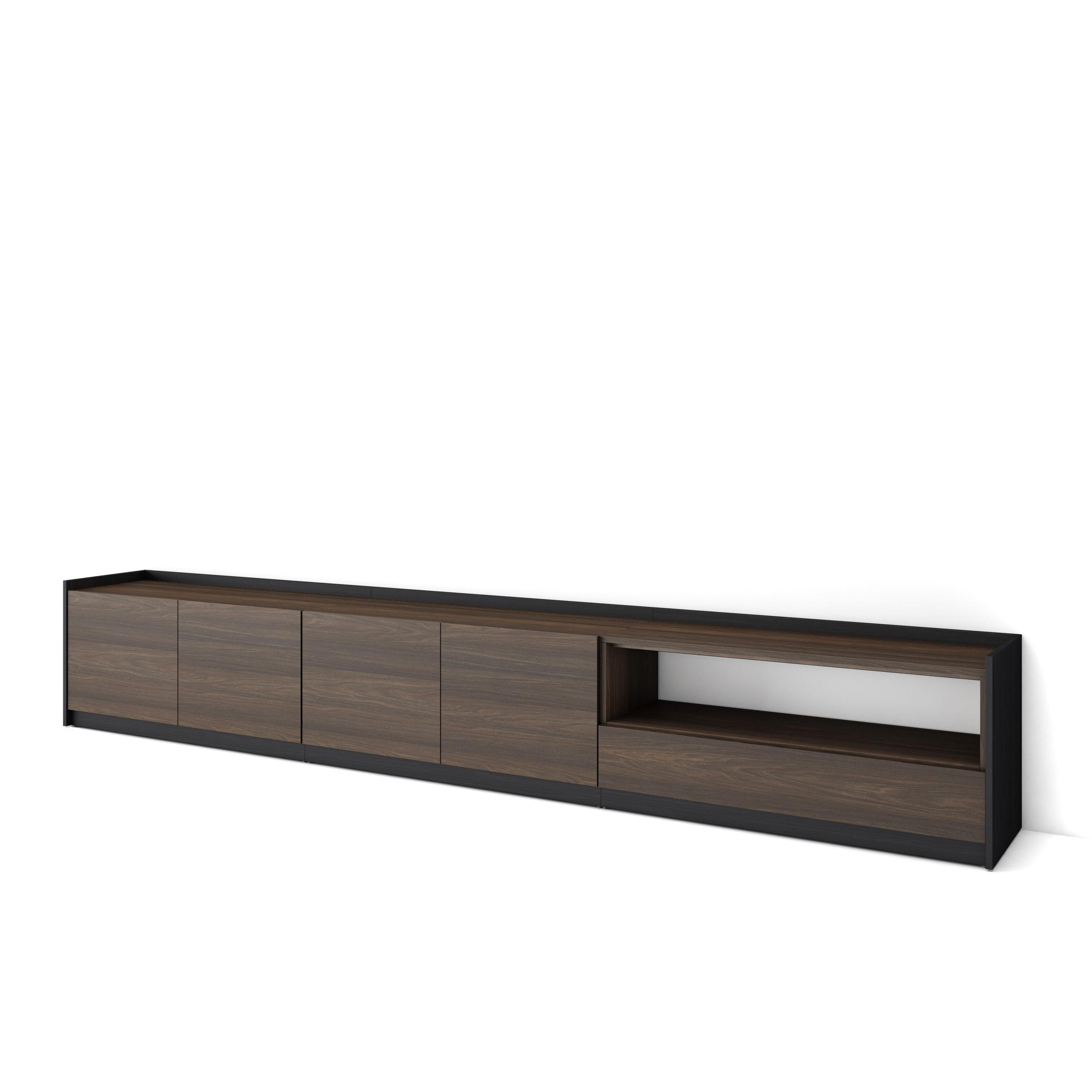 TV-SCHRANK, Lowboard, Dunkler Eiche und Schwarz, 310/37/50cm - Dunkelbraun, Holzwerkstoff (310/50/37cm) - Skraut Home