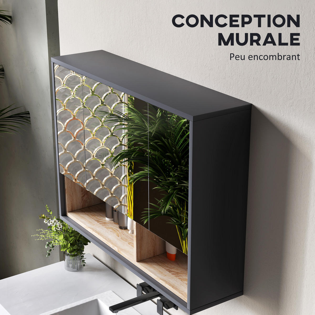 SPIEGELSCHRANK Grau 80/20/60 cm - Grau, Holzwerkstoff (80/60/20cm) - PANGIVO