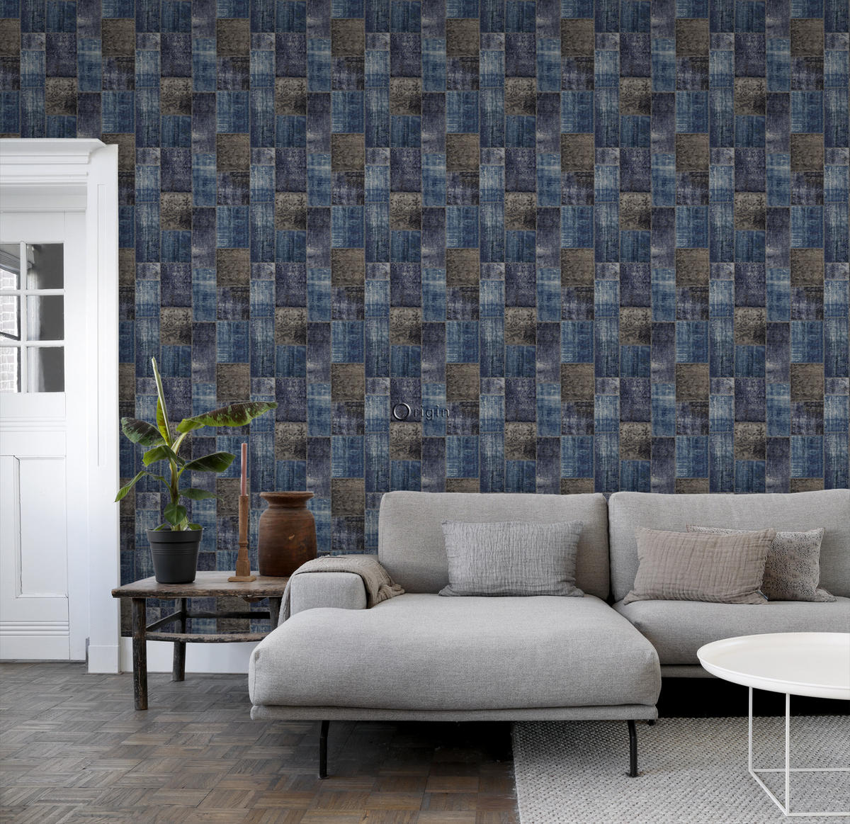 TAPETE Kelim-Patchwork 53 cm x 10.05 m - Blau, Papier (53/1000cm) - Origin Wallcoverings
