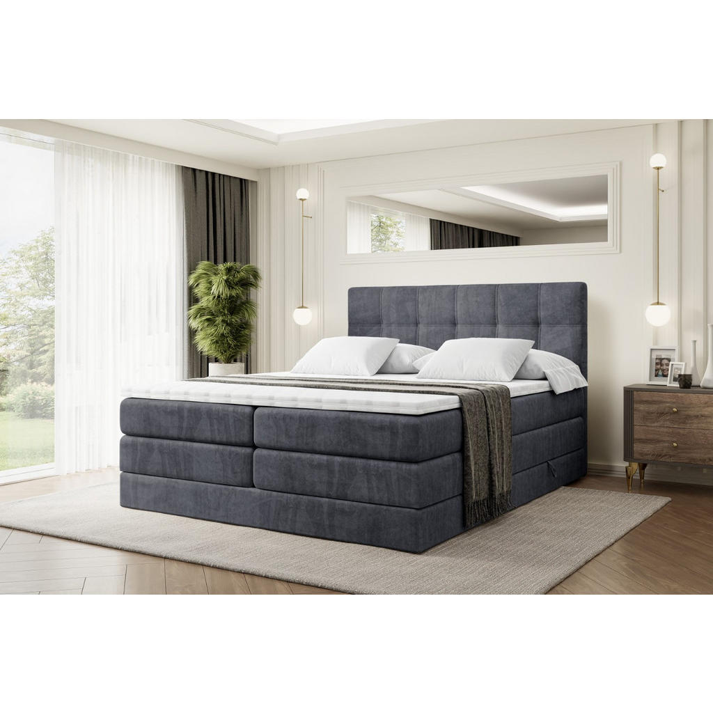 Thumbnail - Altdecor Boxspringbett, Dunkelgrau, Holzwerkstoff, Höhe ca. 20 cm, 200x200 cm, Schlafzimmer, Betten, Boxspringbetten