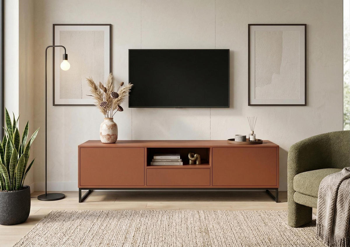 TV-SCHRANK Genua 160 cm, Rot, TV-Kommode auf Metallgestell - Hellrot/Schwarz, Holzwerkstoff (160/48/45cm) - Bettso