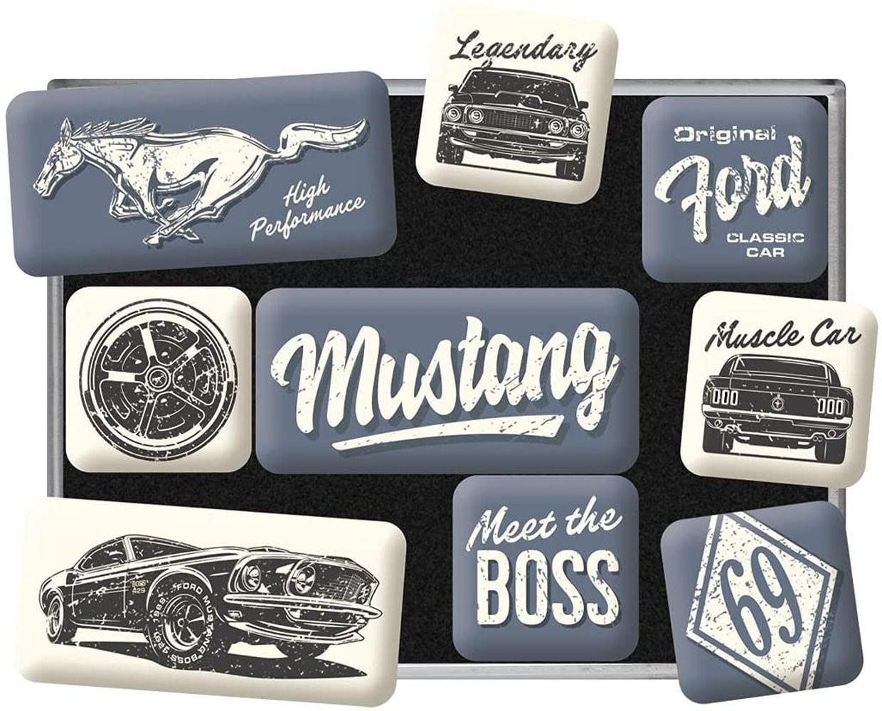 MAGNETSET 9-teilig Ford Mustang The Boss - Multicolor, Metall (9/7/2cm) - Nostalgic-Art