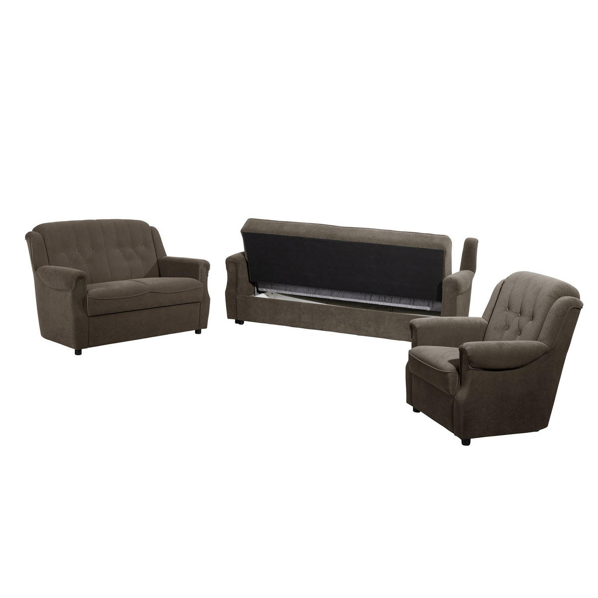 SOFAGARNITUR 3-2-1 Kaylyn Flockstoff braun - Braun, Kunststoff (200/89/83cm) - 58aufmkessel