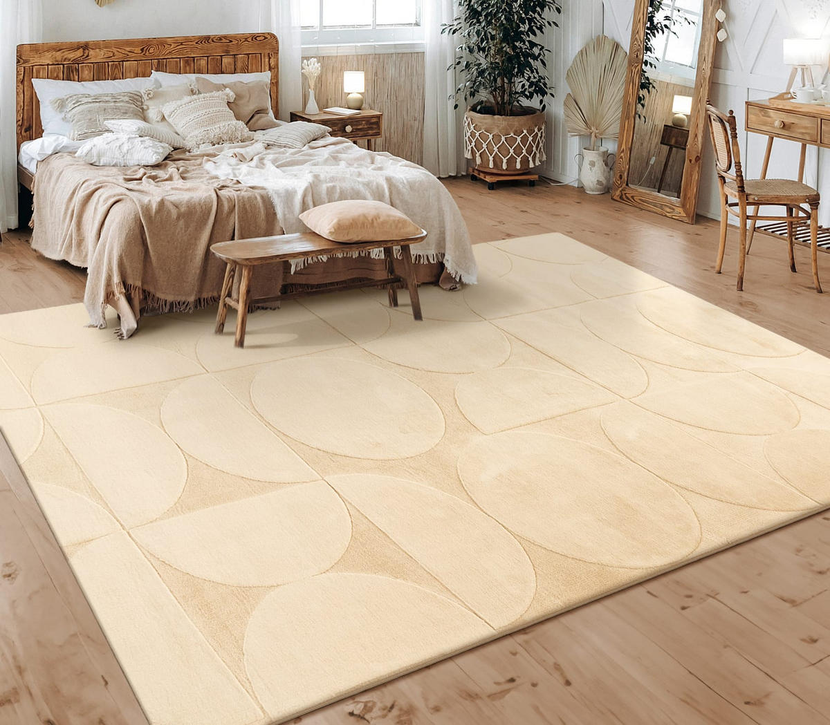 TEPPICH Kurzflor waschbar Unifarben Struktur Wohnzimmer schmutzabweisend Beige Rechteckig 80x150 - Beige, Textil (80/150cm) - KADIMA DESIGN