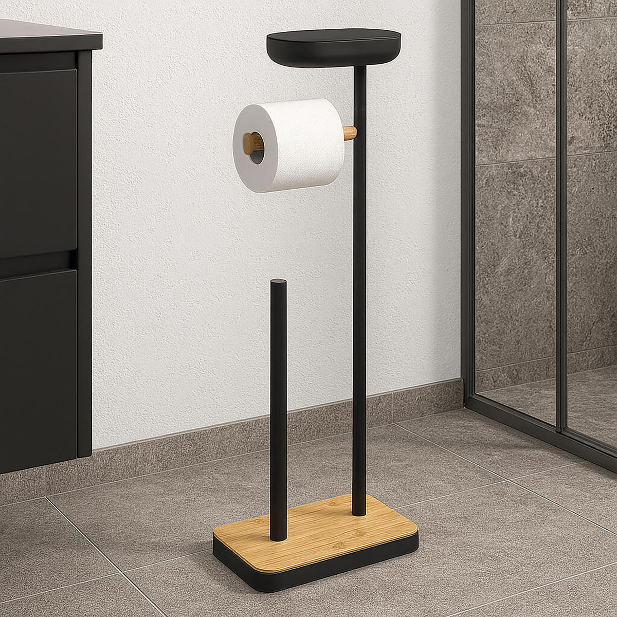 TOILETTENPAPIERHALTER - Schwarz, Holz/Kunststoff (20.5/68/16cm) - Relaxdays