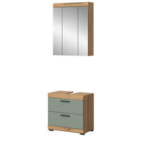 BADMÖBEL-SET Salbei grün, Eiche Artisan 2-teilig 60 cm, Kombination mit Spiegel - Salbeigrün/Schwarz, Glas/Holzwerkstoff (60/191/37cm) - Inn.Furn
