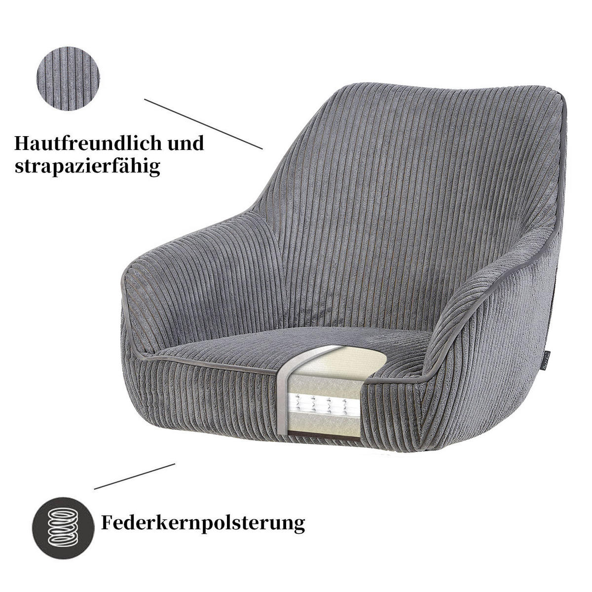 ARMLEHNSTUHL ARVIT - Dunkelgrau/Schwarz, Textil/Metall (58/87/61cm) - B&D Home