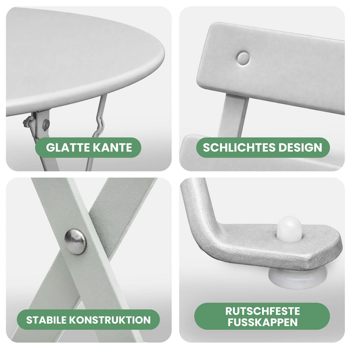 BALKONSET 3-er Set Metall Grau - Grau, Metall - Akord