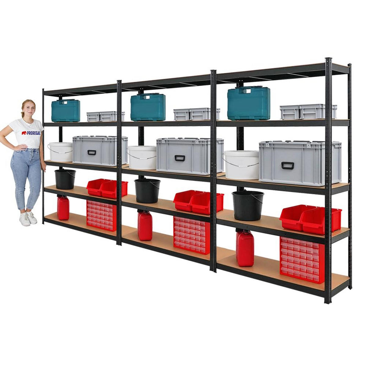 SCHWERLASTREGAL Ragnar 3er-Set mit 3x 180x120x40 cm Fachlast 175 kg Schwarz - Schwarz, Metall (360/180/40cm) - PROREGAL