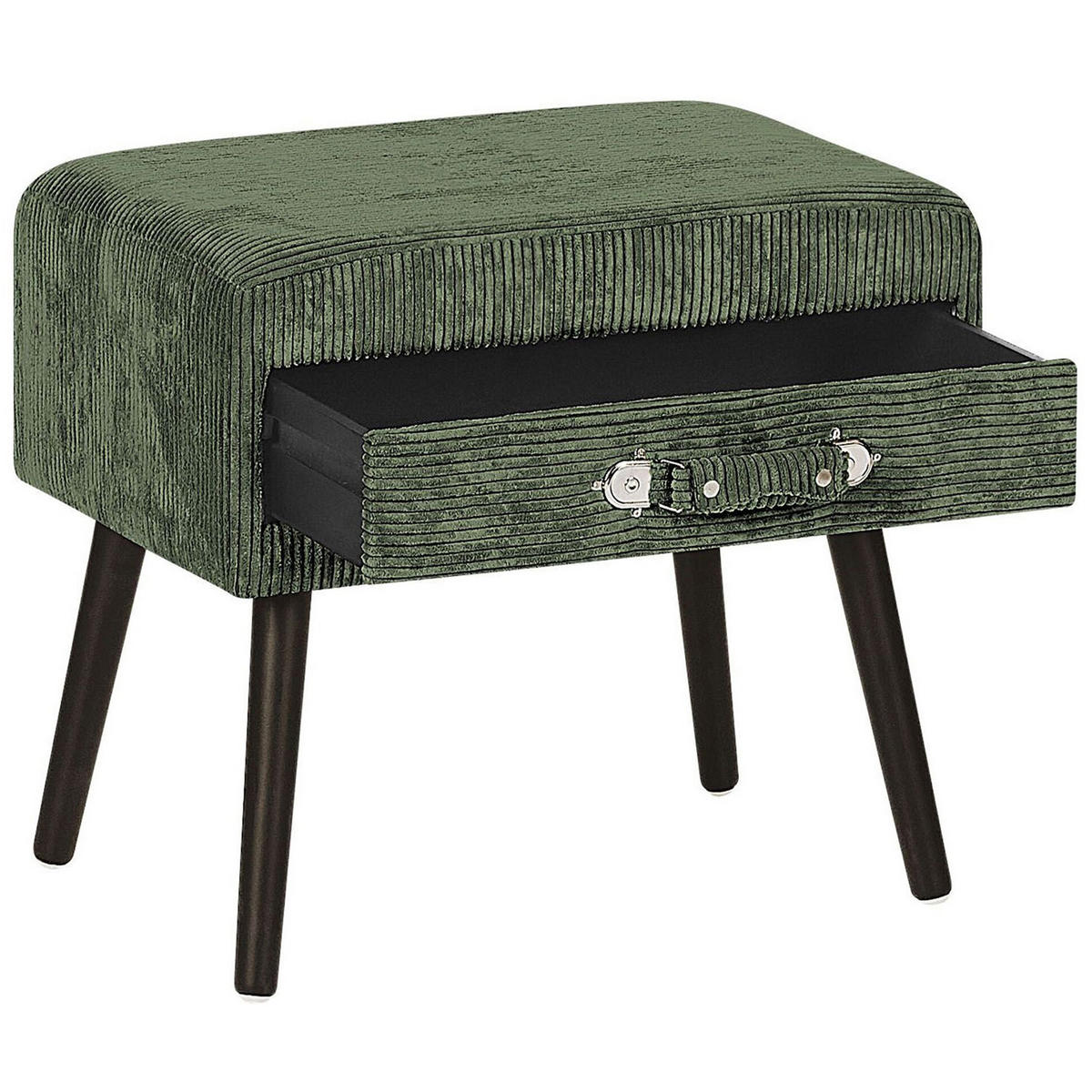 NACHTTISCH grün Cord Koffer-Design Eurostar - Schwarz/Grün, Textil (50/46/35cm) - Beliani