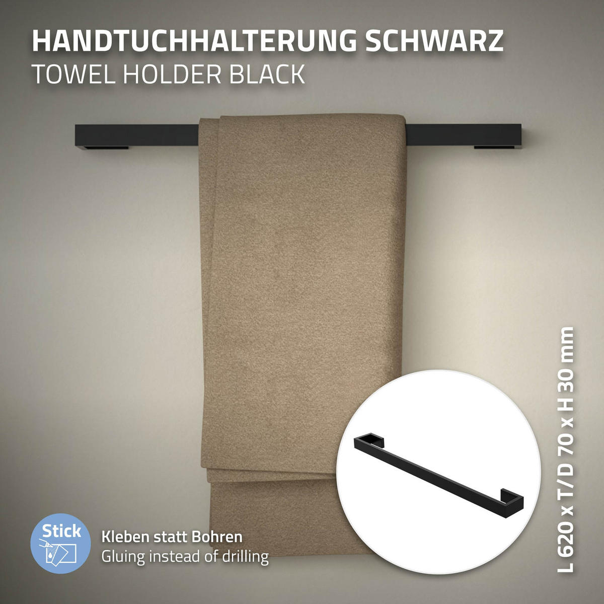 HANDTUCHSTANGE 62cm - Schwarz, Metall (62/3/7cm)
