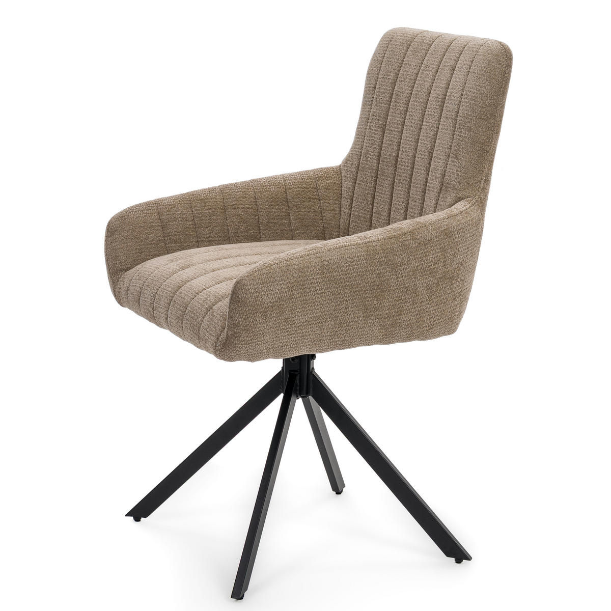 STUHL LUINO drehbar gepolsterter mit Steppung - beige - Chenille - Beige/Schwarz, Textil/Metall (58/87/60cm) - NEW HOME