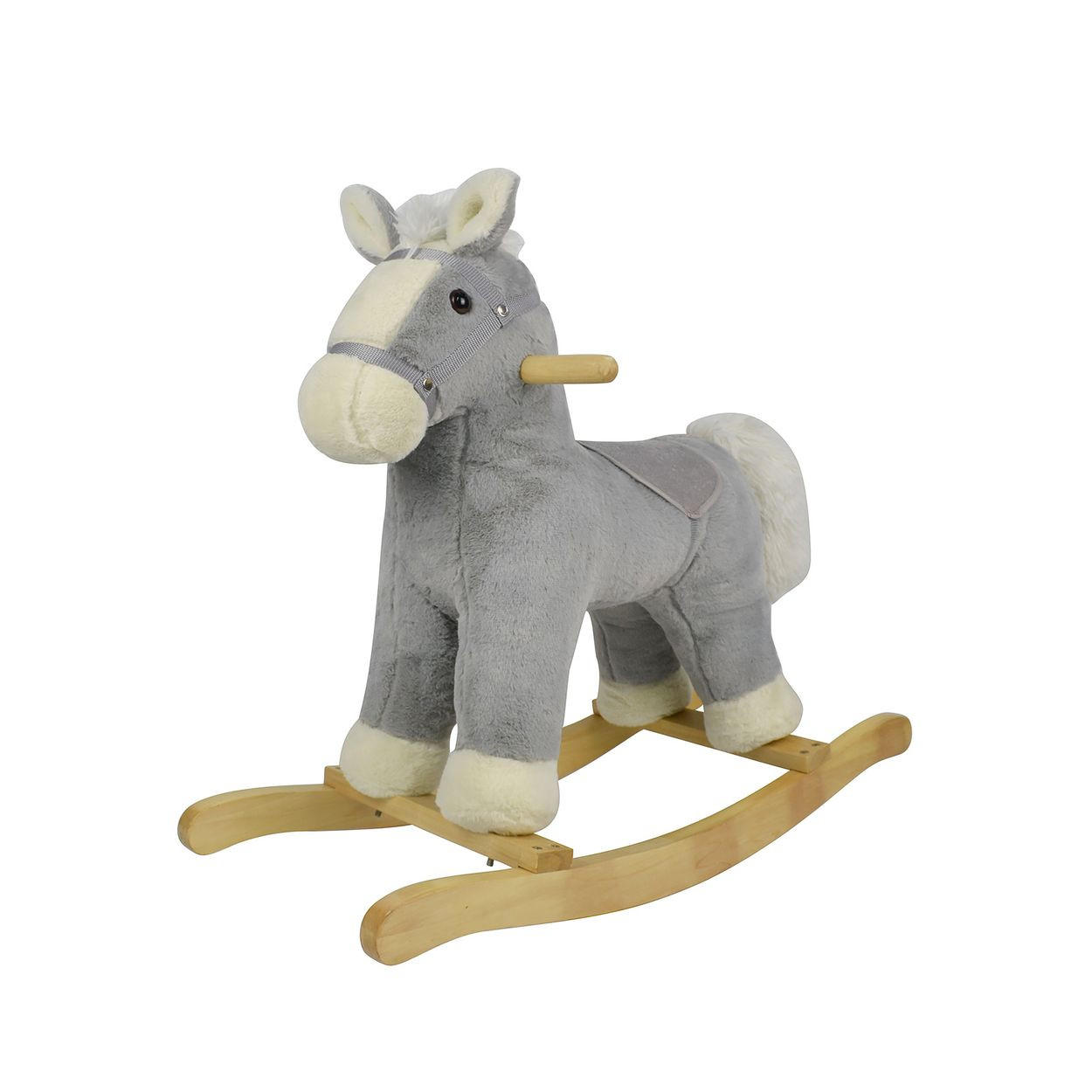 SCHAUKELPFERD RHOR02401 grau Buchenholz, Haltegriffe, weiches Plüsch, bis 50 kg, ab 18 Monaten - Grau, Textil (28/55/68cm) - Chipolino