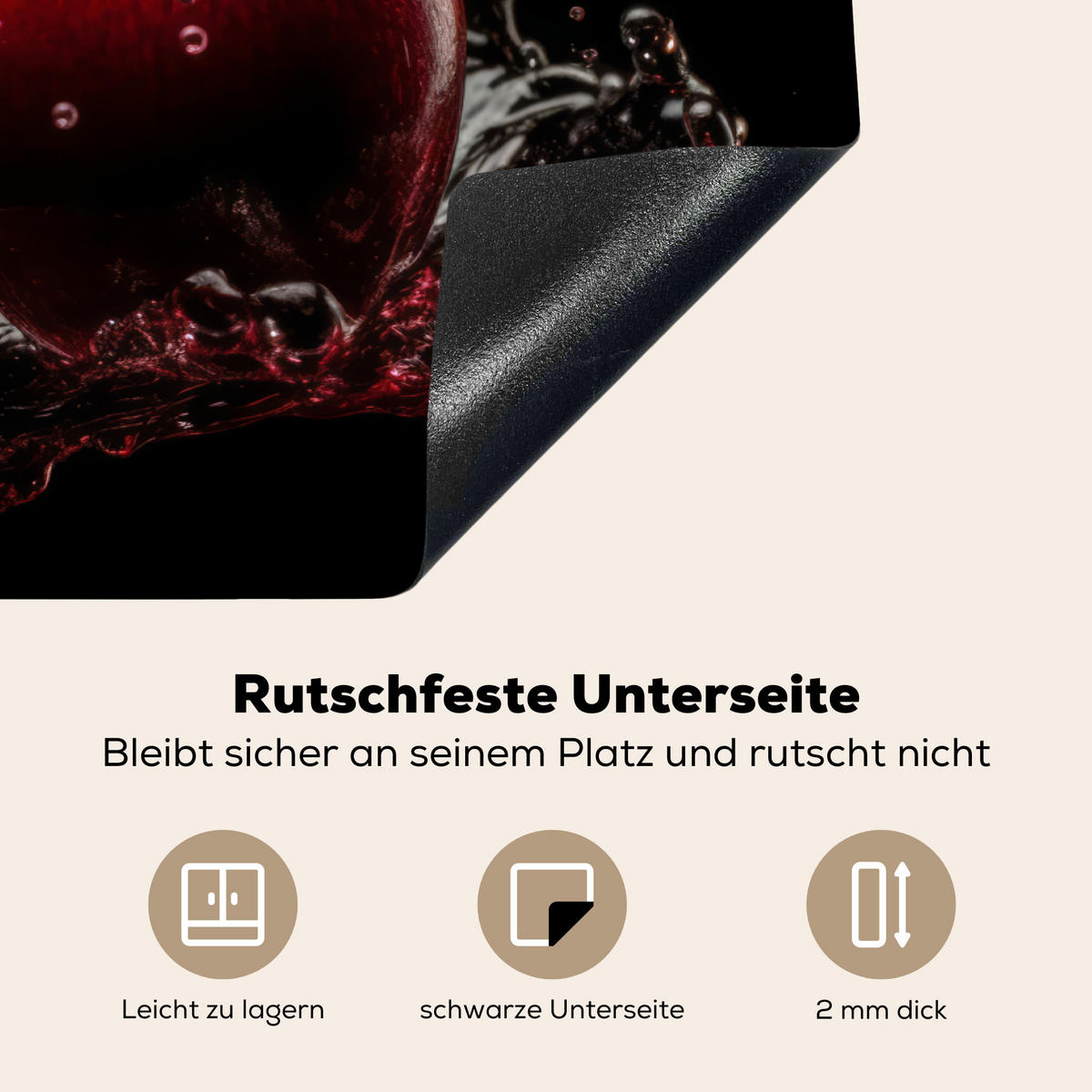 HERDABDECKPLATTE Kirsche - Rot - Frucht - Wasser - Schwarz 78x52 cm - Kirschrot, Kunststoff (78/0.2/52cm) - MuchoWow