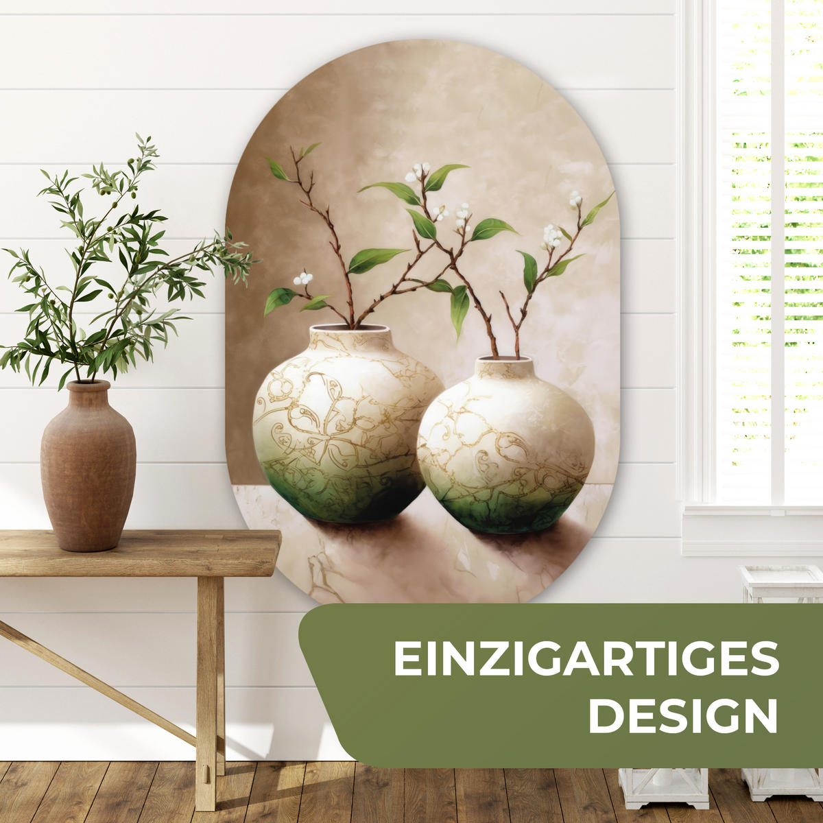 WANDBILD Blumen - Vase - Weiß - Botanisch - Beige 80x120 cm - Ecru, Kunststoff (80/120cm) - MuchoWow