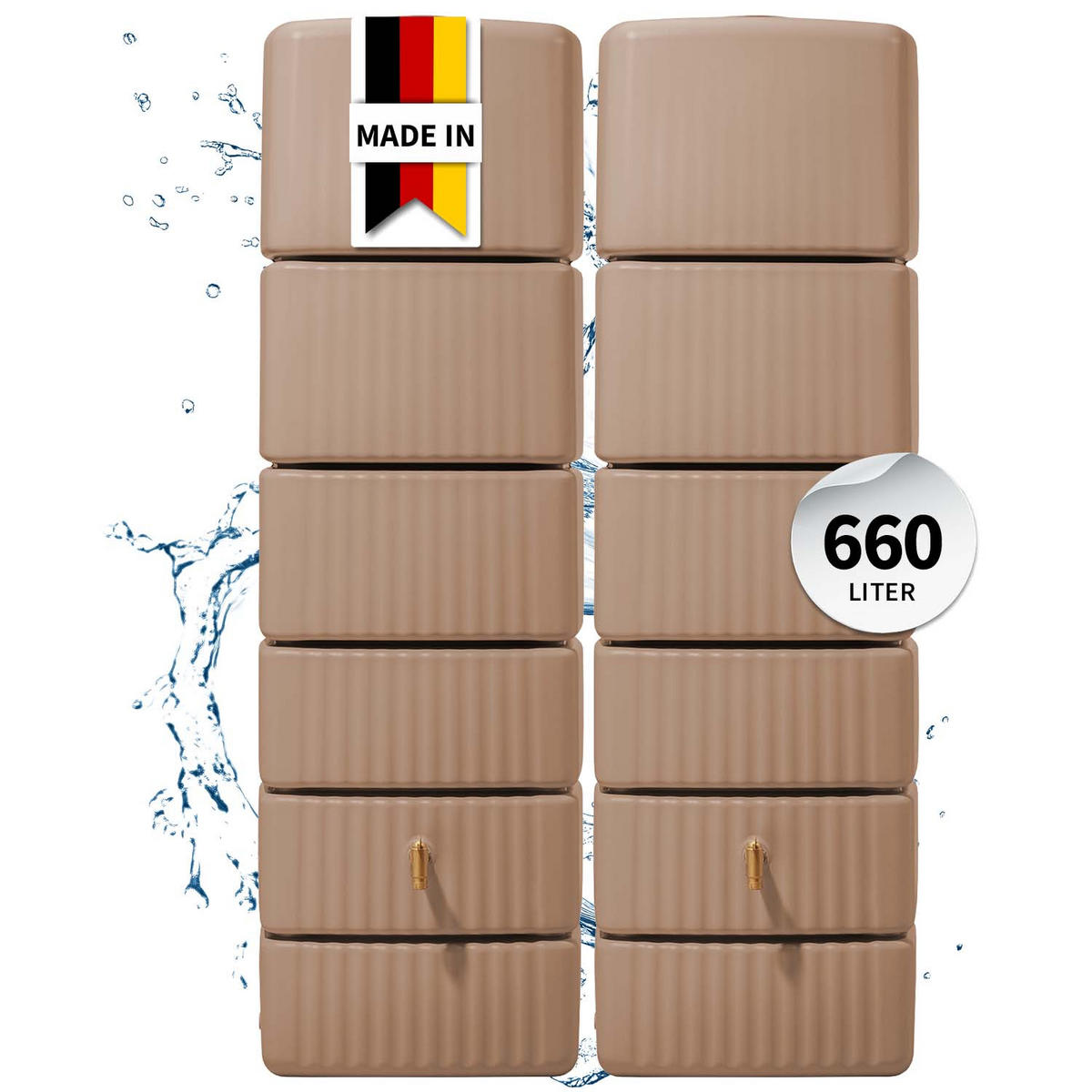 WANDTANK-SET 660 L taupe 2 x 330 L inkl. Verbindungsset - Braun, Kunststoff (126/182/37cm) - 4rain