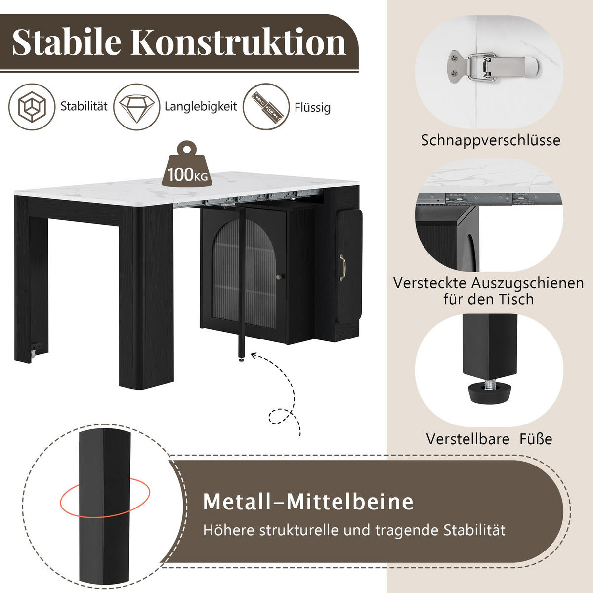 TISCHGRUPPE Esstisch + Esszimmerstühle,Sideboard,Bartisch,Holz,Schwarz - Schwarz, Holz (80/77/149.6cm) - LVHOM