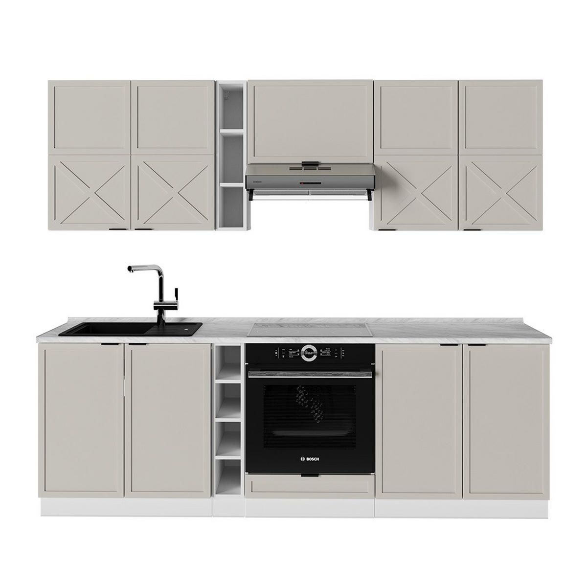 KÜCHENZEILE Fame-Line GrauBeige/Weiß 235 cm ohne AP - Weiß/Grau, Holzwerkstoff (235/81.6/46cm) - Vicco