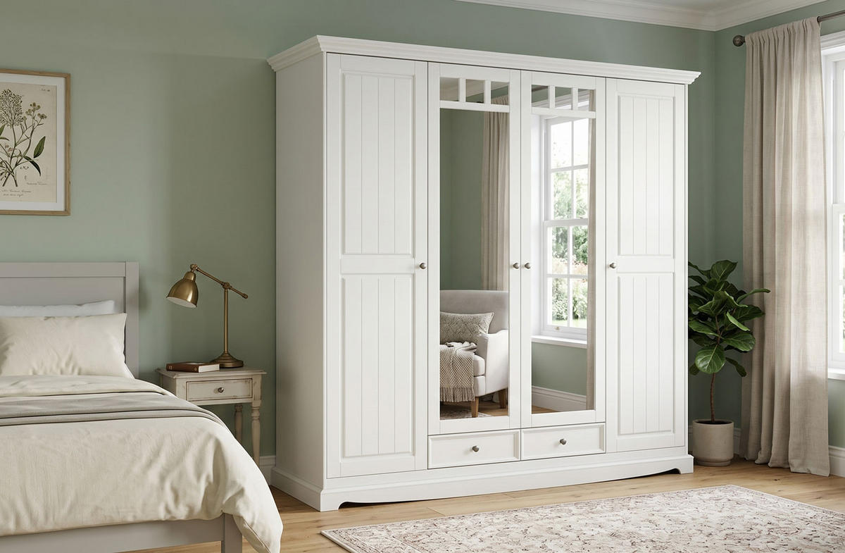 KLEIDERSCHRANK Belluno Elegante Kiefer weiß (RAL9010) lackiert 202 / 64 / 190cm - Weiß, Holz/Metall (202/190/64cm) - Feldmann-Wohnen