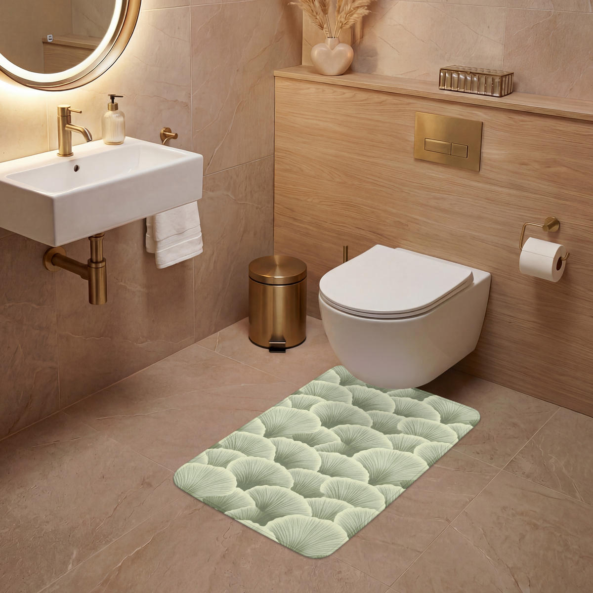 WC PŘEDLOŽKA Vějíř - list - zelený 50x80 cm - pastelově zelená, textil/plast (50/1cm) - OnlyWow