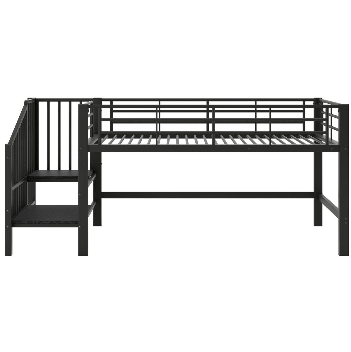 HOCHBETT 90/200 cm Schwarz halbhoch mit Stauraumtreppe aus MDF und Metall - Schwarz, Holzwerkstoff (90/200cm) - OKWISH