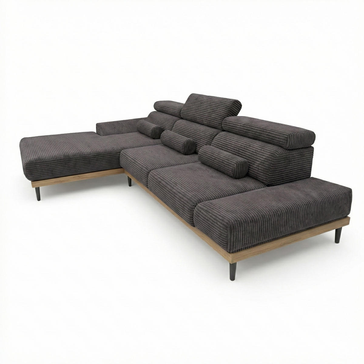 ECKSOFA MONTERO links, grau, elektr. Sitztiefe & Kopfstützen - Schwarz/Grau, Textil/Metall (316/205cm) - KS Home Concept