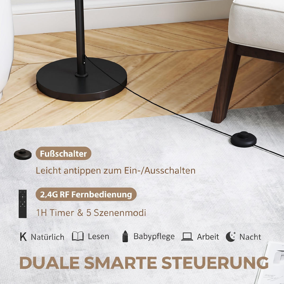 STOJACÍ lampa, ocel, lněná látka, černá - černá, kov (40/40/168cm) - HOMCOM