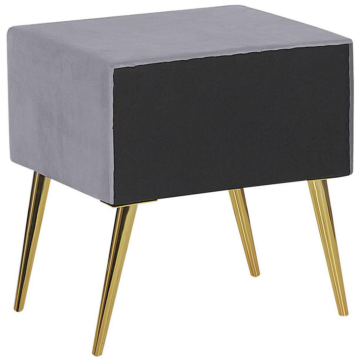 NACHTTISCH Samtstoff grau/gold 1 Schublade 38/46/49 cm Flayat - Goldfarben/Grau, Textil (46/49/38cm) - Beliani