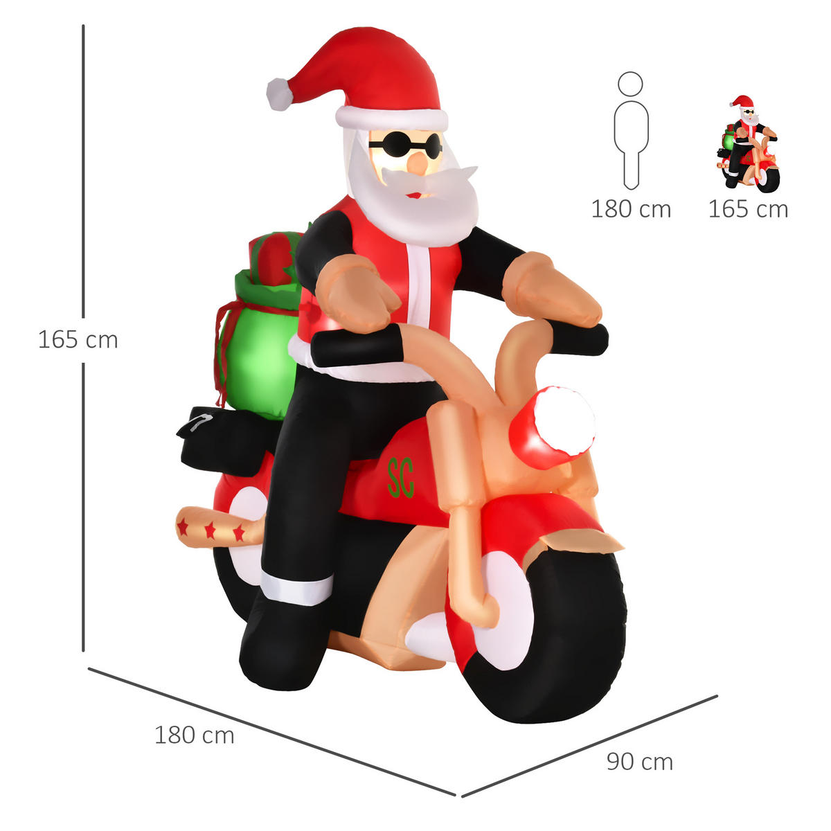 AUFBLASBARER Weihnachtsmann, Polyester, Weiß+Rot+Grün - Multicolor, Kunststoff (55/150/153cm) - HOMCOM