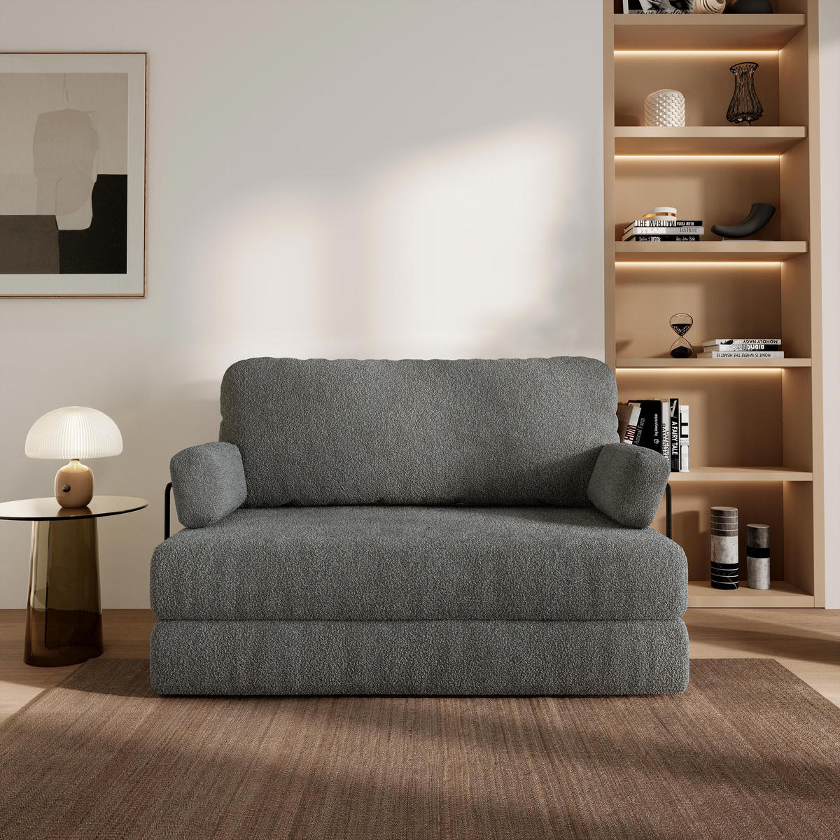 BETTSOFA KESTE aus Schaumstoff Bucle-Stoff Grau Schlaffunktion - Grau, Textil (140/86/60cm) - MASSENO