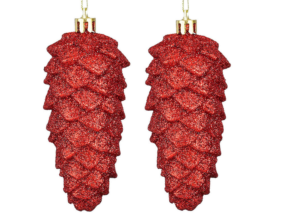 CHRISTBAUMSCHMUCK 2er-Set Tannenzapfen rot, 11 cm - Rot, Kunststoff (10/20/20cm) - LAALU