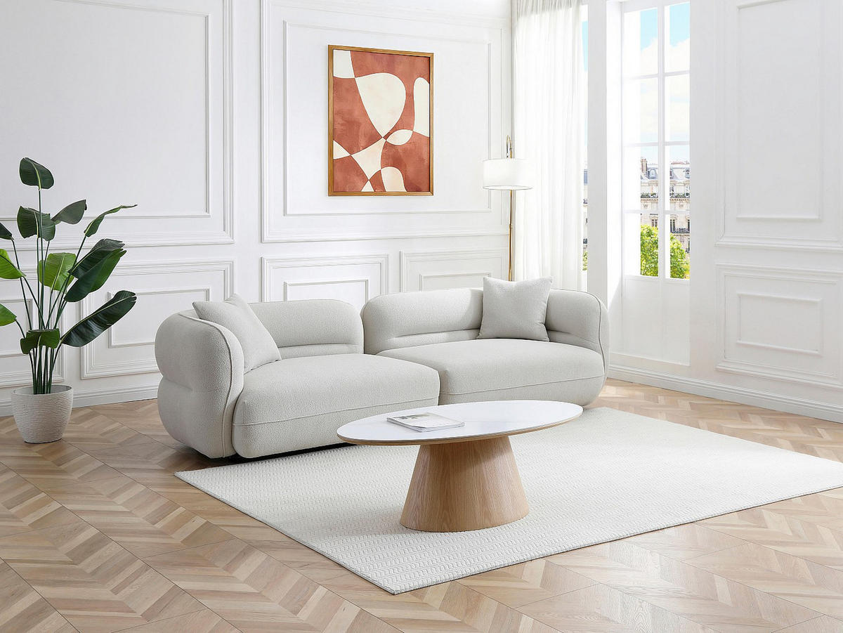 COUCHTISCH aus Keramik und Eichenfurnier - Weißer Marmor-Effekt und helles Naturholz - ANTELADA - Naturfarben, Holz (60/120/40cm) - Vente-Unique