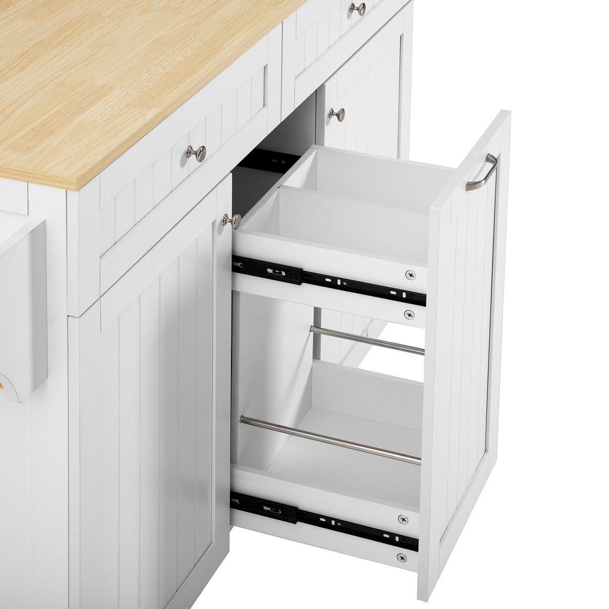KÜCHENINSEL aus MDF 140x40-70x92 cm Weiß/Natur mit Rollen & klappbarer Platte - Weiß, Holzwerkstoff (140/92/70cm) - Modfu