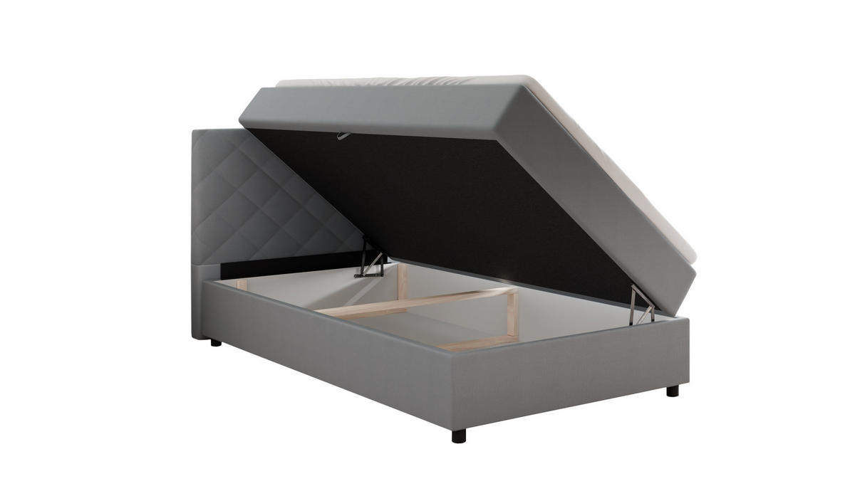 BOXBETT Diamaro 120x200 cm mit Bettkasten und Topper - Hellgrau - Hellgrau, Holz (120/200cm) - Panda Möbel