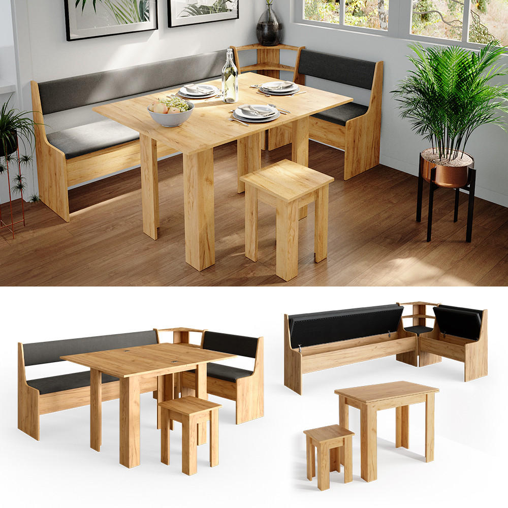 ECKBANKGRUPPE Roman Goldkraft Eiche 210 x 41.5 cm mit Tisch - Honigeiche/Anthrazit, Holzwerkstoff (210/80/120cm) - Vicco