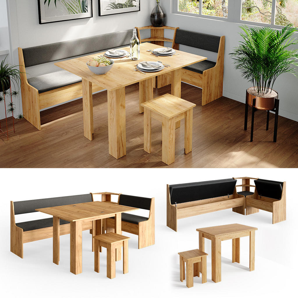 Thumbnail - Vicco Eckbankgruppe, Honigeiche, Holzwerkstoff, Rechteckig, 210x80x120 cm, Esszimmer, Bänke, Tisch- & Eckbankgruppen