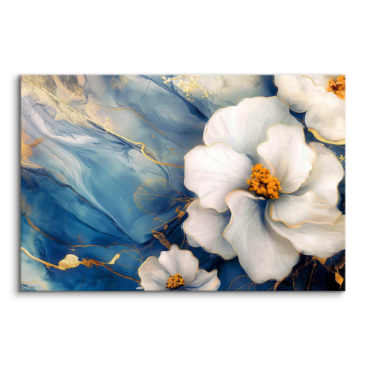 LEINWANDBILD Blumen Marmor Abstraktion Glamour 100cm x 70cm - Blau/Beige, Textil (100/70cm) - Muralo